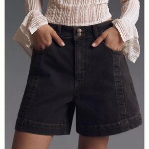 Pilcro Anthropologie Washed Black Denim Shorts 29 High Rise Wide Leg Bermuda